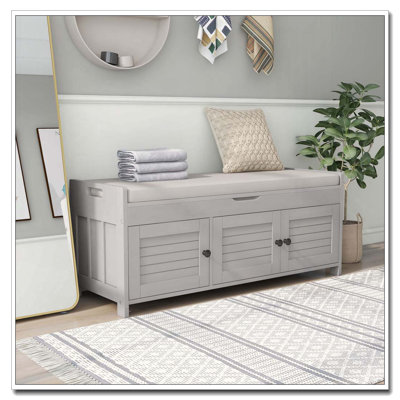 Banc de rangement rustique avec 3 portes à volets, compartiment caché et tablette réglable