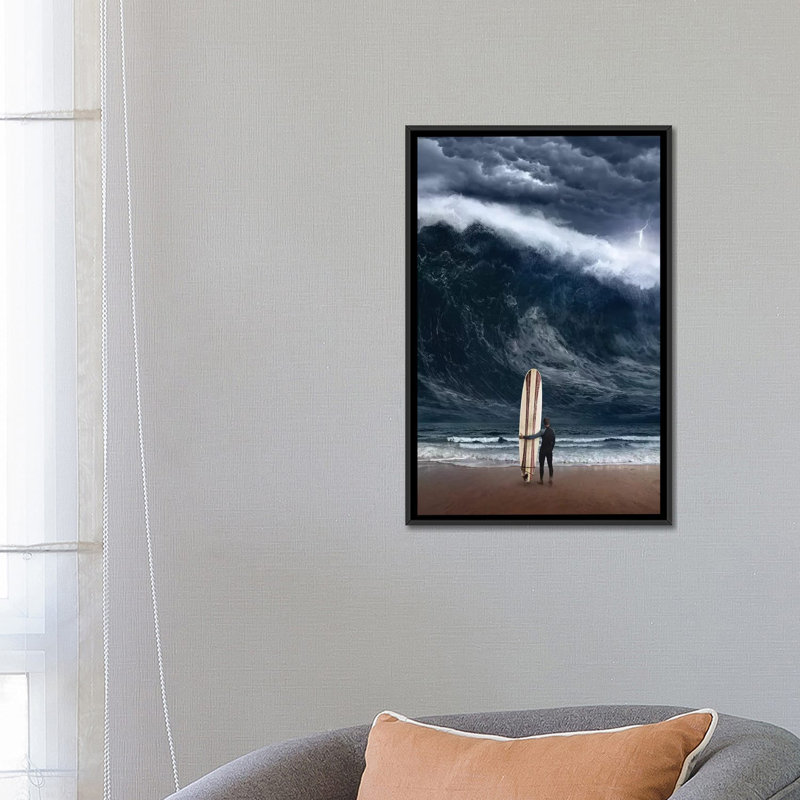 «Surf Cataclysm», impression sur toile, H 26 po x l 18 po x P 1,5 po, Toile avec cadre noir, Pas de tapis