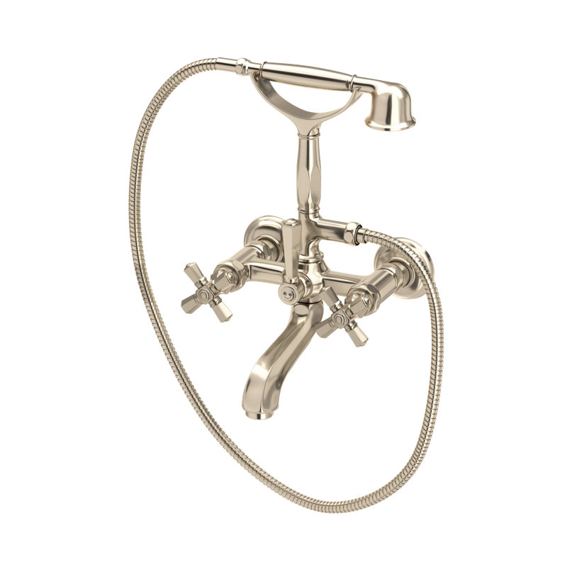 Palladian® Clawfoot Tub Faucet, Satin Nickel, Industrial Metal Cross Handle