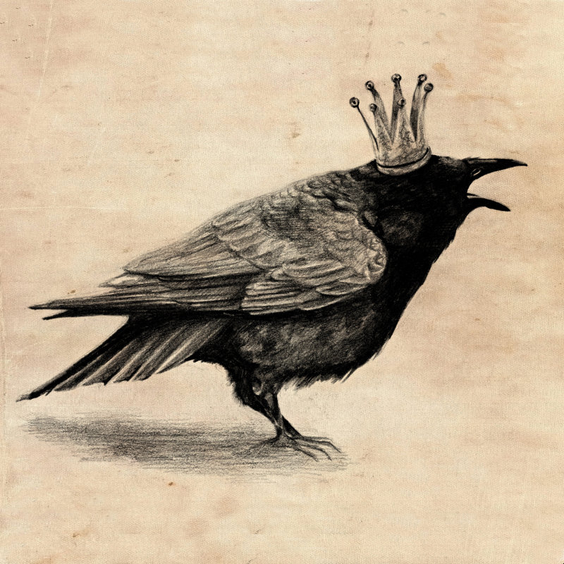 Raven, reproduction d'art à la machine, H 12 po x l 12 po, Oui, Cadre simple argenté