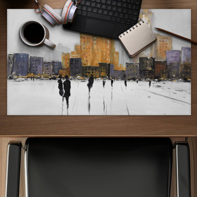 Silhouettes walking towards the city - 14.00"x24.25" Desk mat