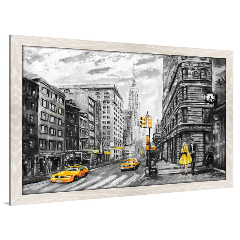 «NY NY», reproduction encadrée, H 21,5 po x l 27,5 po x P 0,75 po, Cadre crème délavé