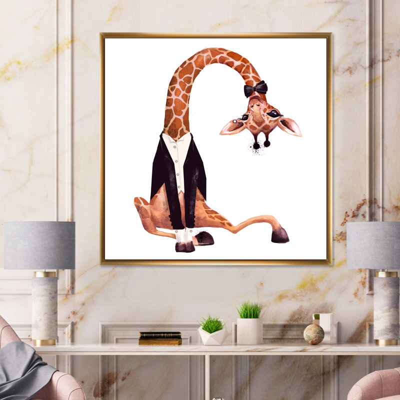 Adorable jolie girafe à l'aquarelle avec redingote, H 36 po x l 36 po x P 1 po, Cadre flottant doré