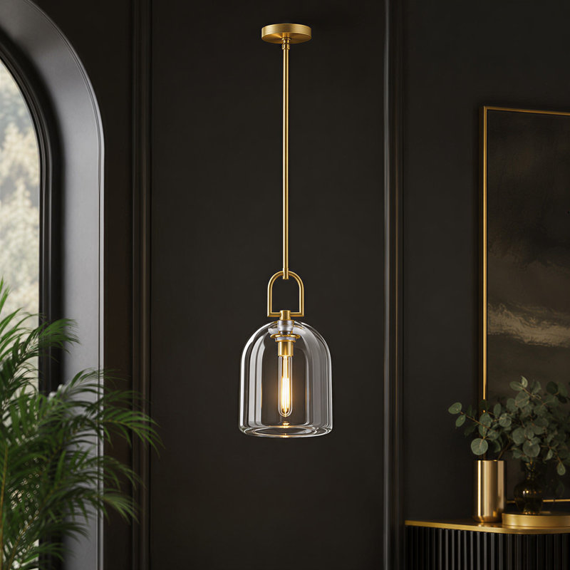 1 - Light Bell Single Kitchen Island Pendant With Crystal Glass, Brass
