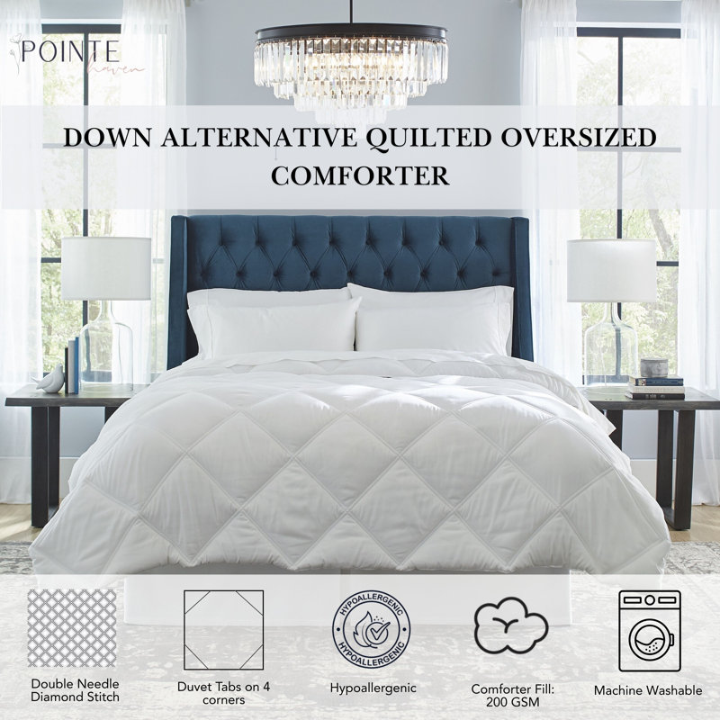 Pointehaven Down Alternative Microfiber Oversized Diamond Quilted Comforter, Twin, Black