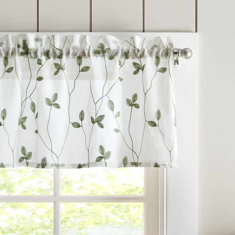 Red Barrel Studio Botanical Embroidery Tailored Café Curtain, Sage, 56" W x 14" L