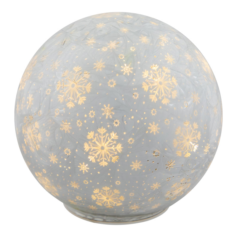 LED Lighted Snowflakes Glass Globe Christmas Decoration - 6" - White