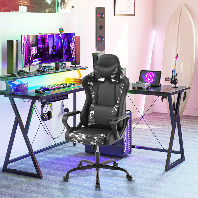 Fauteuil de direction réglable à haut dossier avec support lombaire et roulettes pour PC Fauteuil de direction à haut dossier pour jeux et bureau avec caractéristiques ergonomiques