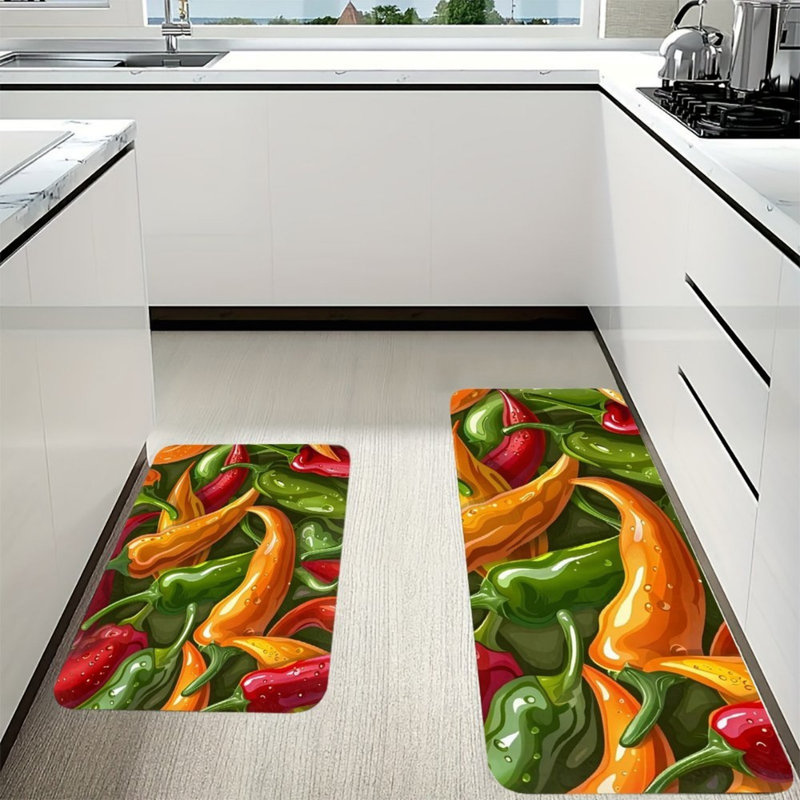 Ensemble de 2 tapis de cuisine piment coloré pour salle à manger, vert, rouge, orange