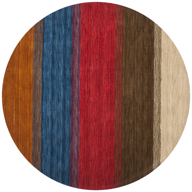 Frann Hand Loomed Wool Striped Rug, Round 6'