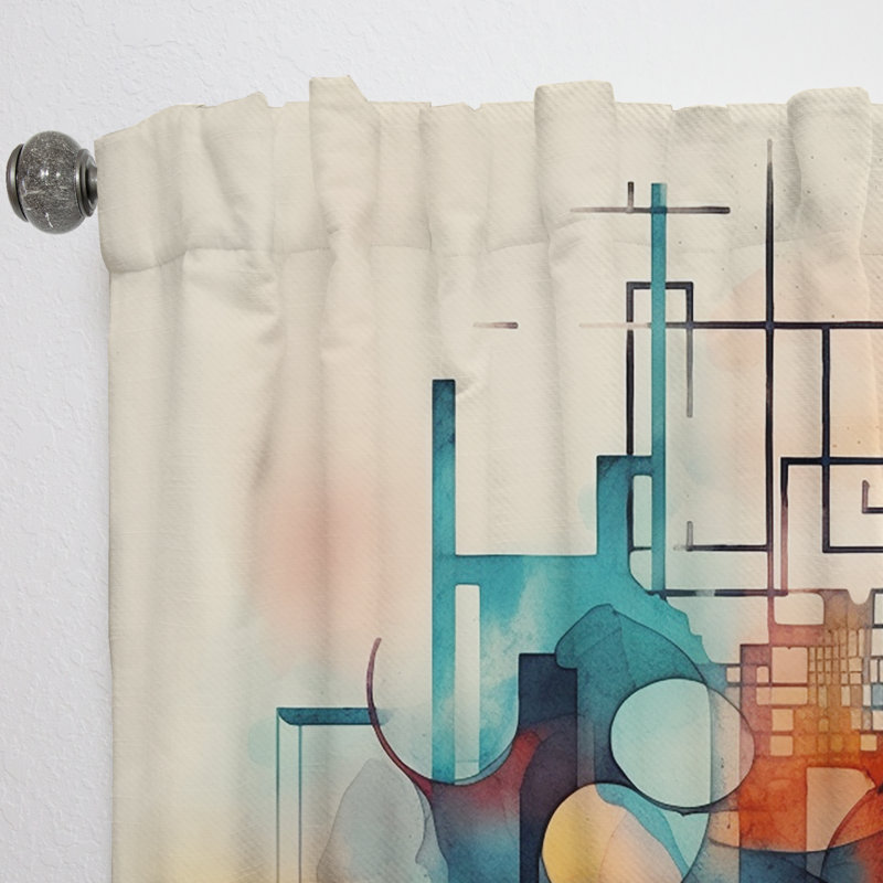 Merridale - orange bleu abstrait Maze II - rideau en velours moderne - obscurcissant - 1 panneau, L 52 po x L 84 po