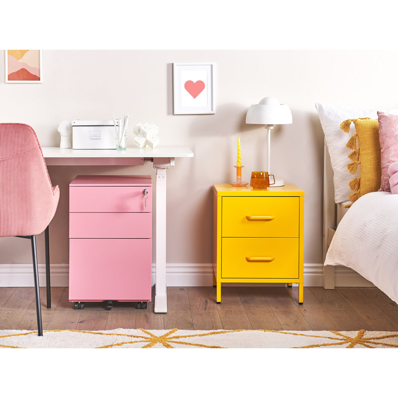 Kymarie 43cm W Steel Bedside Table, Yellow