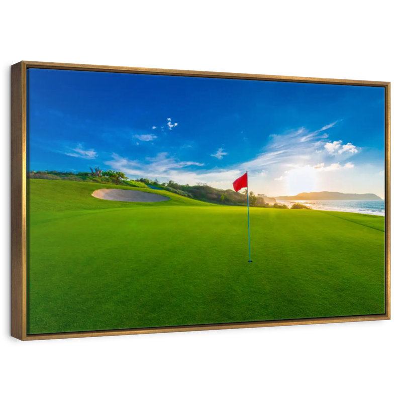 Drapeau rouge du terrain de golf, Cadre flottant doré, 13 po x 9 po