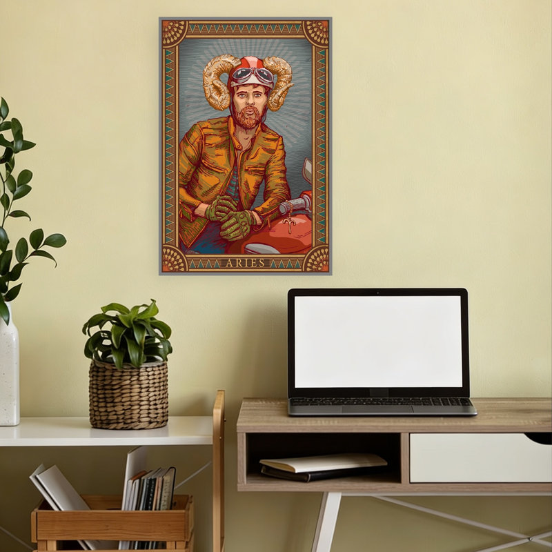 Aries Biker Man Retro Vintage Portrait Wall Art Print, 45.72cm H x 30.48cm W