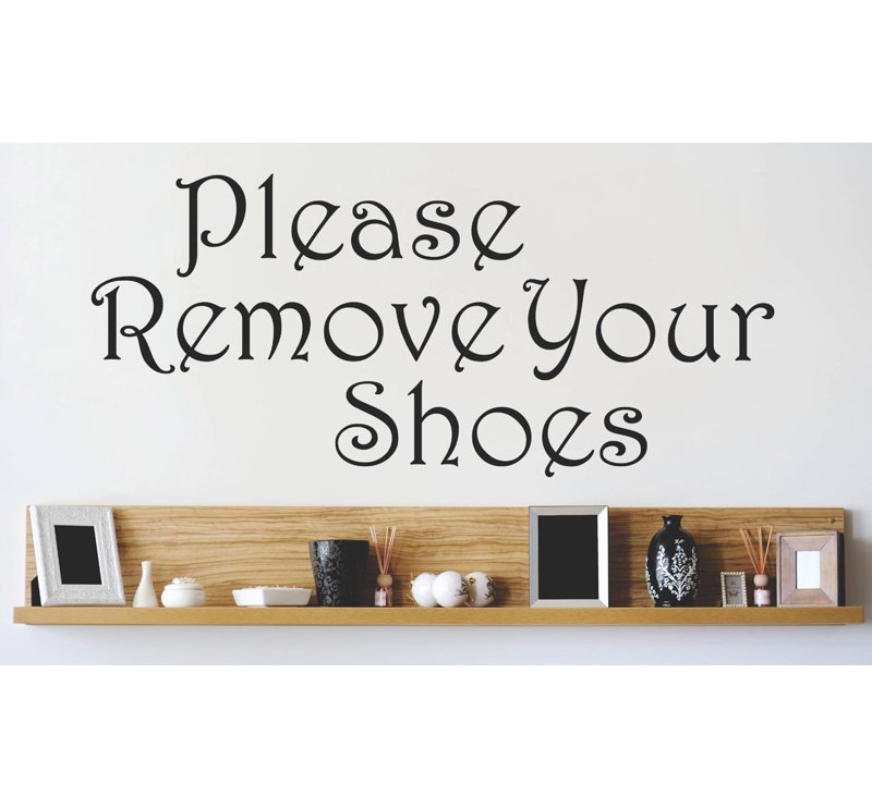 Décalcomanie murale veuillez retirer vos chaussures, Noir, H 8 po x l 20 po x P 0,16 po