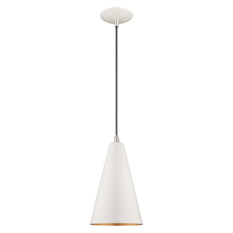 Luminaire suspendu conique à 1 lumière Oaklee, H 12,75 po x l 7,375 po x P 7,375 po, Blanc brillant