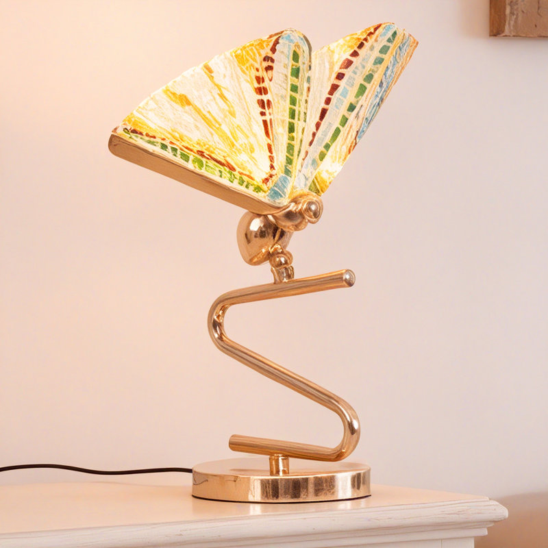 Mosaic Stained Glass Style Accent Table Lamp With Gold Finsh, 3-Color Dimmable Led Light