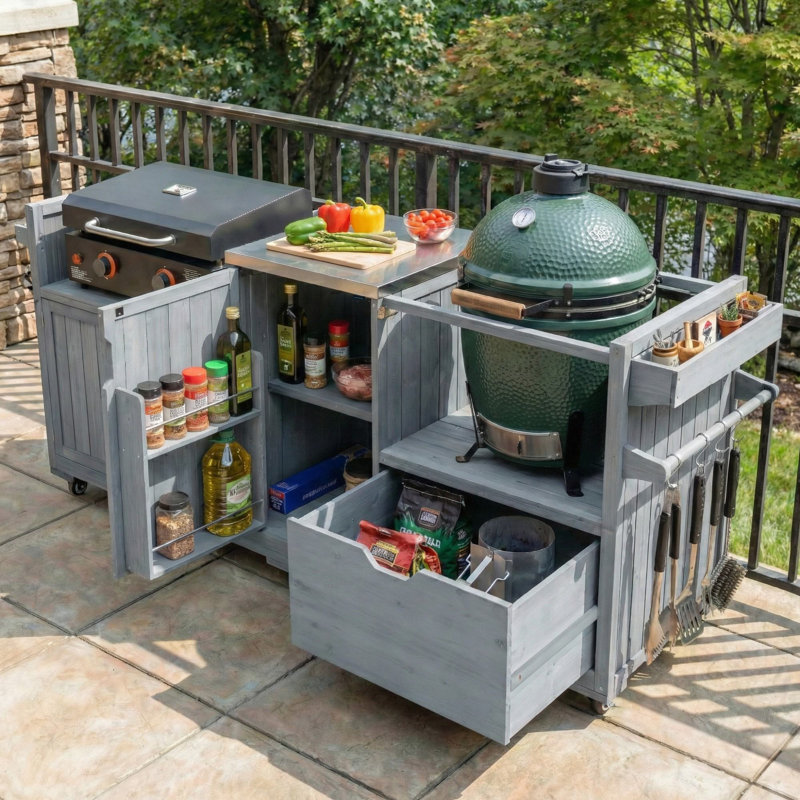 Îlot de cuisine extérieur 80,5 po pour gros œuf vert Aquisha, Gris