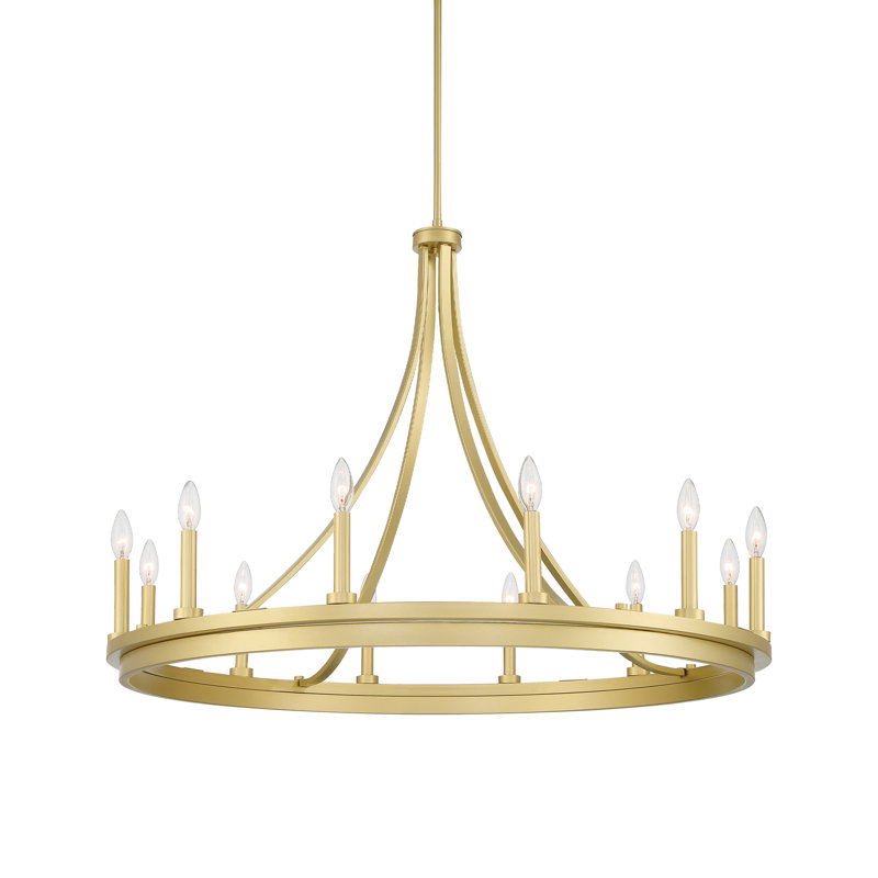 Marconi 12-Light Dimmable Wagon Wheel Chandelier , Satin Brass