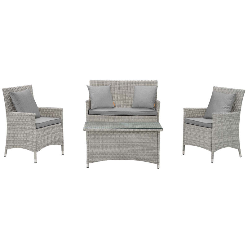 Modway Bridge Rattan 4-piece Outdoor Patio Set with Cushions, Gray