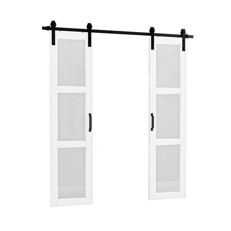 White Frosted Glass and MDF Barn Door with Hardware Kit, 36"W x 84"H