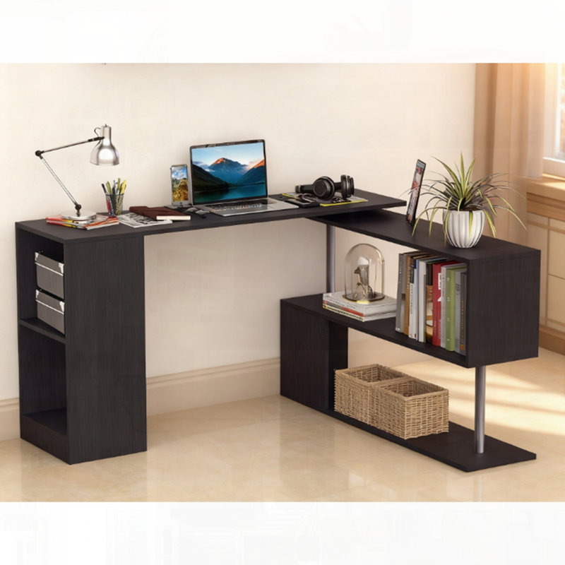 Bibliothèque de bureau moderne en L avec tablettes de rangement à 3 niveaux
