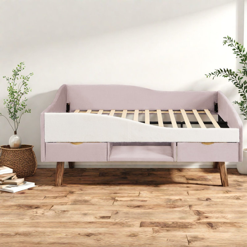 Lits avec rangement, lit de jour en bois aggloméré et velours, chambre d'enfant moderne