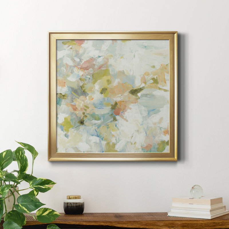 " FLORAL BLUSH II " Painting Print, 16" H x 16" W x 1" D, Walnut Framed