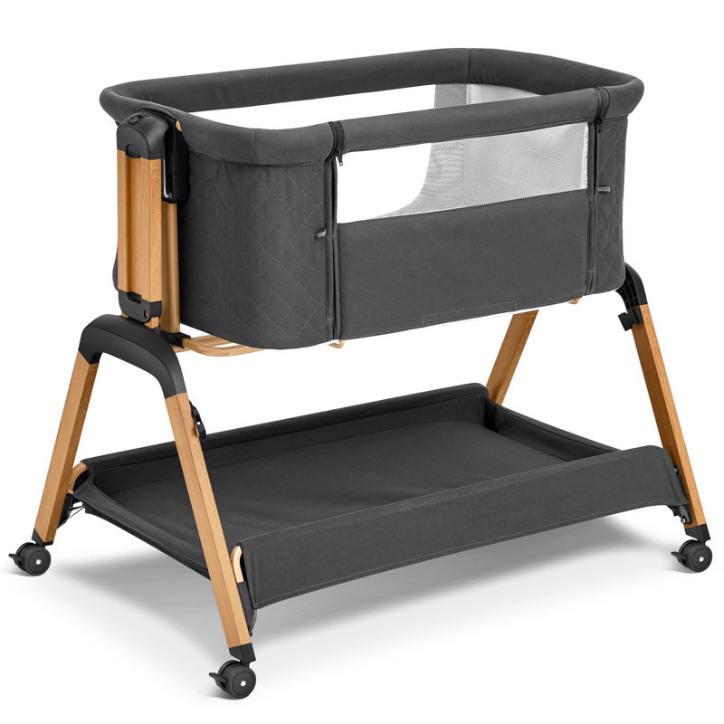 Bassinet Bedside Sleeper, Bassinets à bascule avec matelas confortable et roues pour nouveau-né, réglable en hauteur de 5 po (noir)