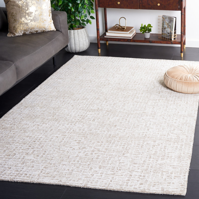 Reaver Hand Tufted Viscose Wool Cotton with Latex Abstract Rug in Ivory, Rectangle 3' x 5'