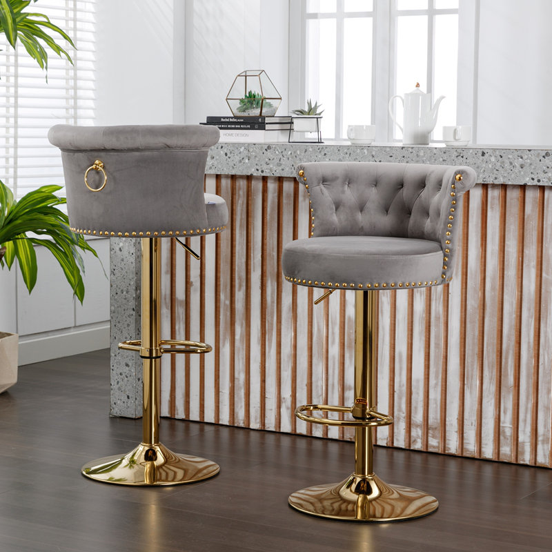 Ensemble de 2 tabourets de bar pivotants à hauteur de comptoir réglable avec repose-pieds pour cuisine, salle à manger 2PC / ENSEMBLE