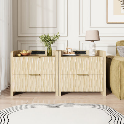  Ensemble de 2 tables de chevet, table de bout avec 2 tiroirs, table de chevet pour la chambre à coucher et le salon, noyer