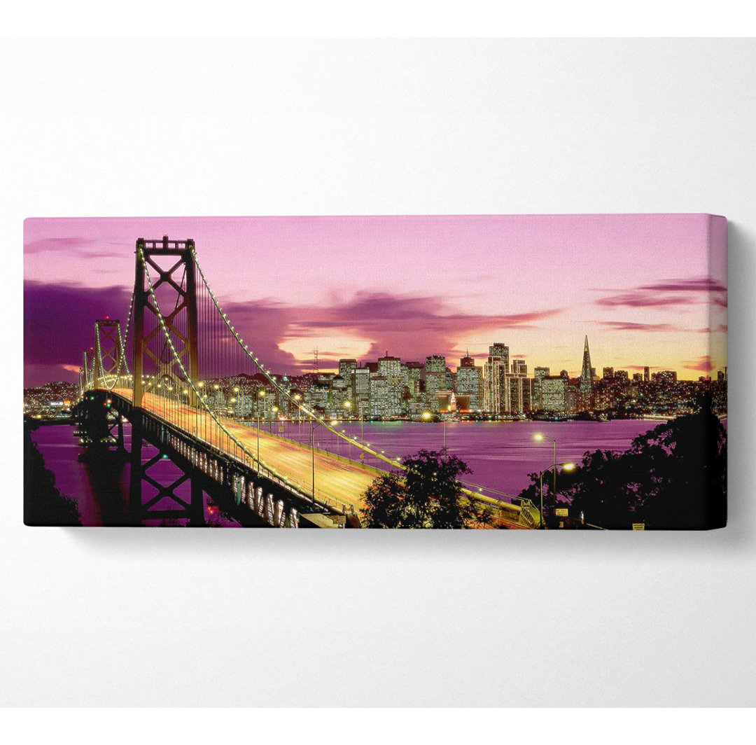 New Yorker Hafen Brooklyn Bridge Lila - Leinwanddrucke auf Wrapped Canvas