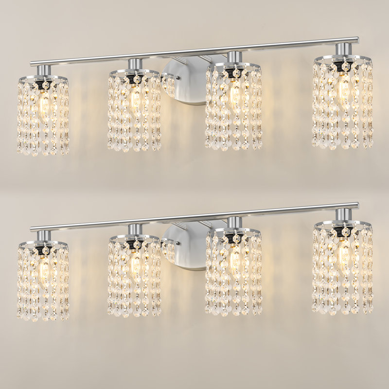4-Light Dimmable Bathroom Vanity Light With Crystal, Polished Chrome