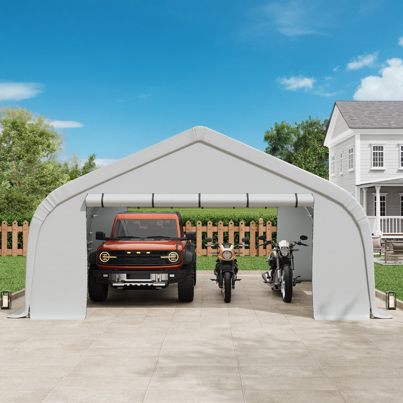 20 Ft. W X 20 Ft. D Arc-shaped Fabric Outdoor Carport, Portable Car Canopy Tent, Heavy Duty Waterproof Uv Protected With Sidewalls & Roll-up Doors, Easy Installation For Car Boat Truck , All-season Car Tent Outdoor Shelter