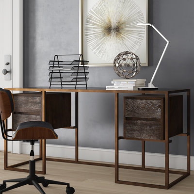 Castille Solid Wood Top Metal Base Writing Desk