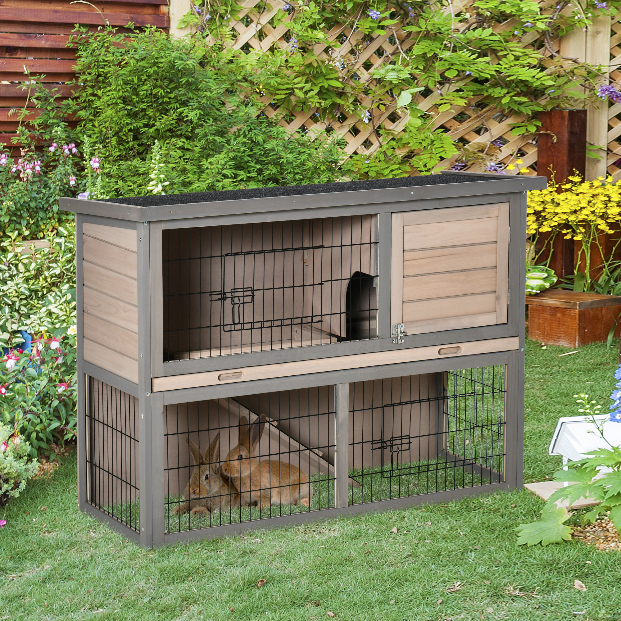 Tucker Murphy Pet™ 2-Tier Wood Rabbit Hutch Backyard Bunny Cage Habitat ...