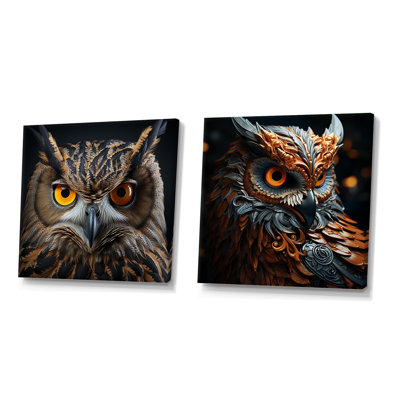 Classic Owl Eyes Of The Night - Animals Owl Square Collage Set Of 2