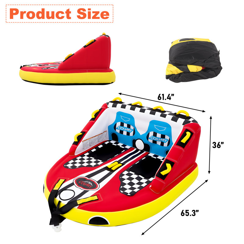 1-2 Person Inflatable Towable Tube for Boating, Heavy-Duty Nylon Cover Water Sport Tow Tube with Front & Back Tow Points