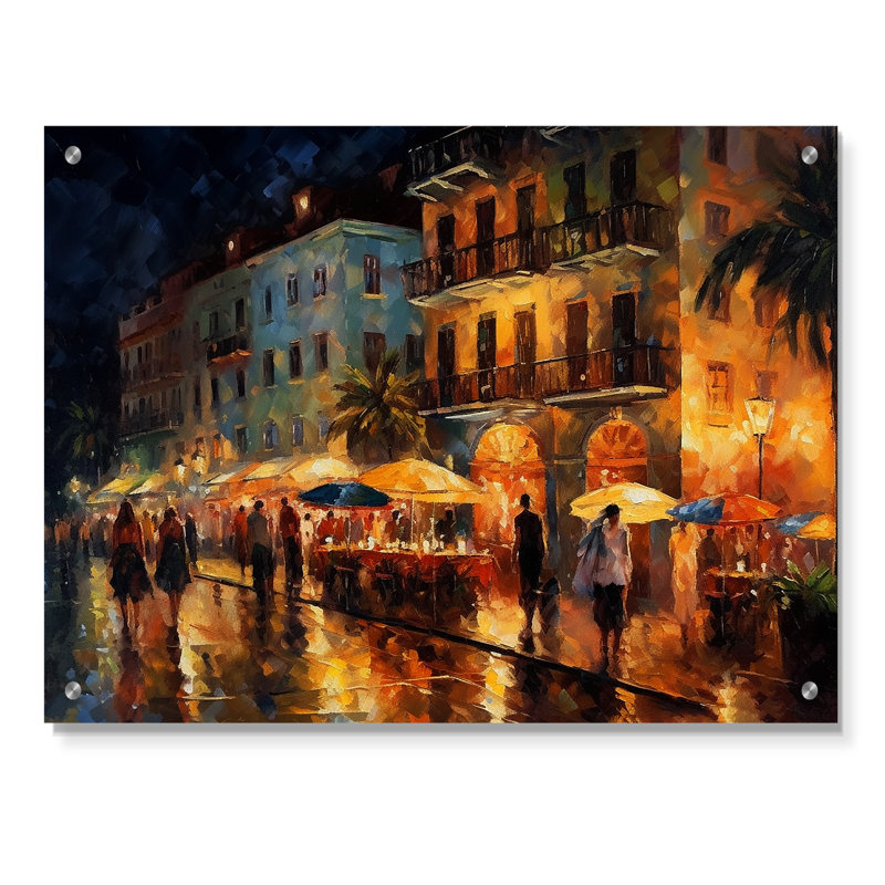 Brun et vert, façades étincelantes II - Art mural déco en acrylique City Art Deco, H 30 po x l 40 po