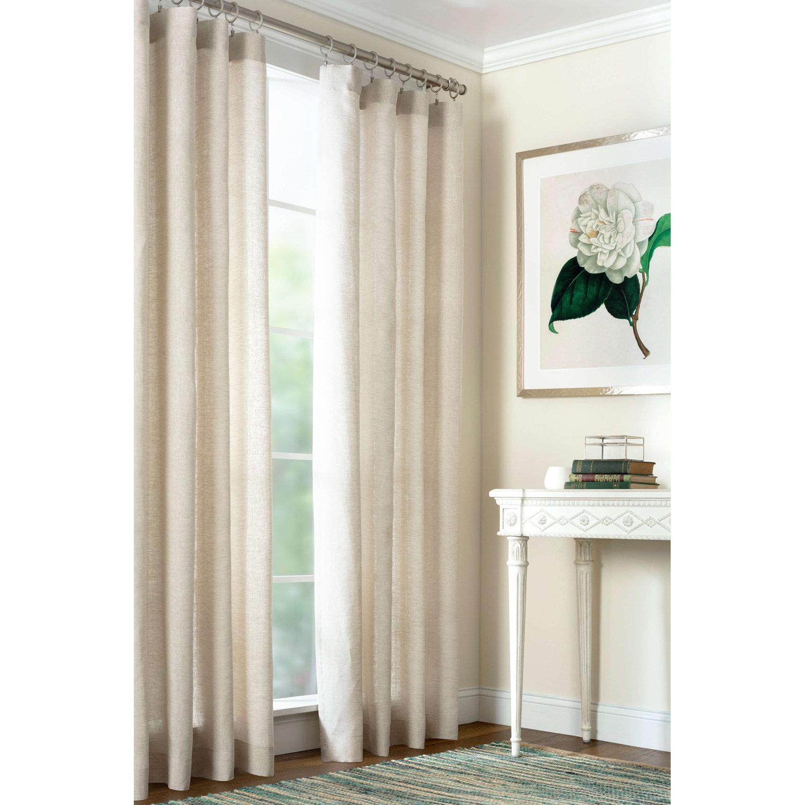 Lush Semi-Sheer Linen Curtain Panel, 55" W x 63" L, Natural