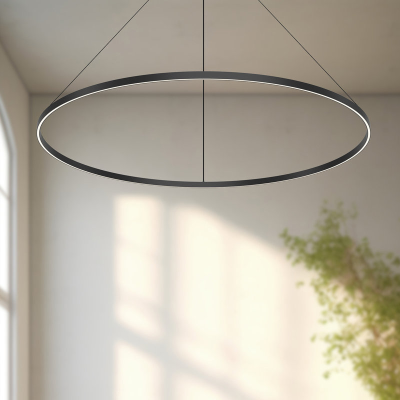 Cerchio 1 - Light LED Unique/Statement Pendant, Black, 1.375" H x 59" W x 59" D