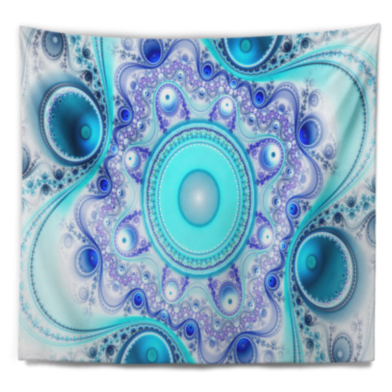 Tapisserie abstraites et cercles ondulés turquoise, H 50 po x l 60 po