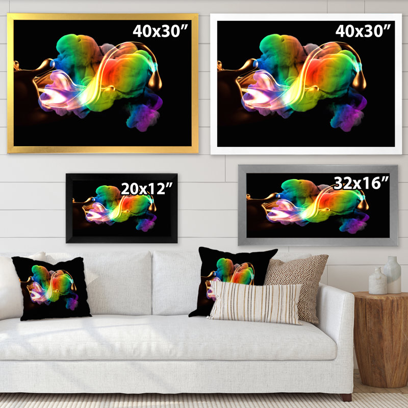Rainbow Splash on Black - photographie sur toile, H 30 po x l 40 po, Cadre doré à coins fermés