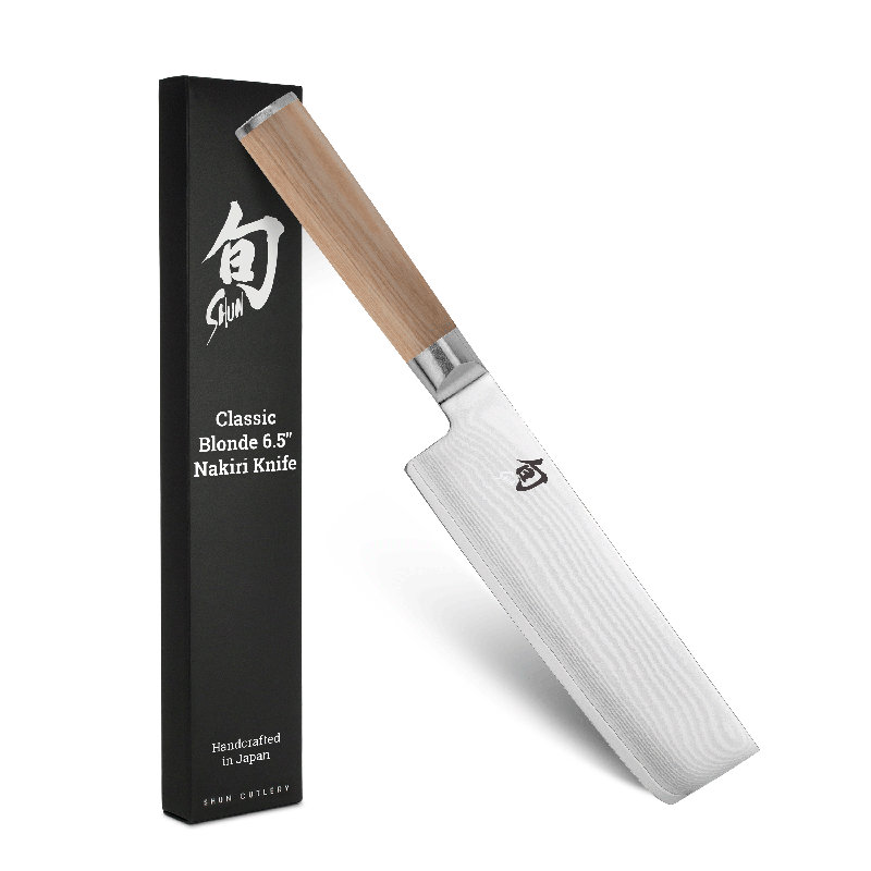Shun Classic Blonde 6.5" Nakiri Knife, Handcrafted Japanese Vegetable Knife, VG-MAX Core with Damascus Stainless Steel Cladding, Pakkawood Handle, Slicing Tool for Professional and Home Chefs