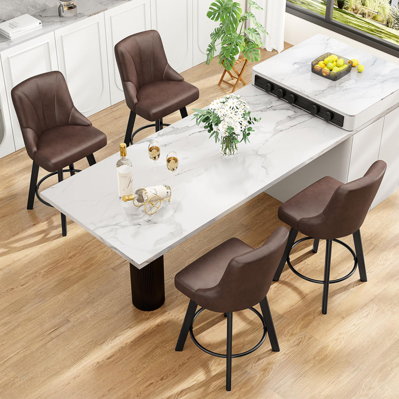 Swivel Bar Stool of 1 / 2, 24" Counter Height Bar Stool with Back, PU Leather Upholstered Counter Stool with Solid Wood Legs for Kitchen, Home Bar