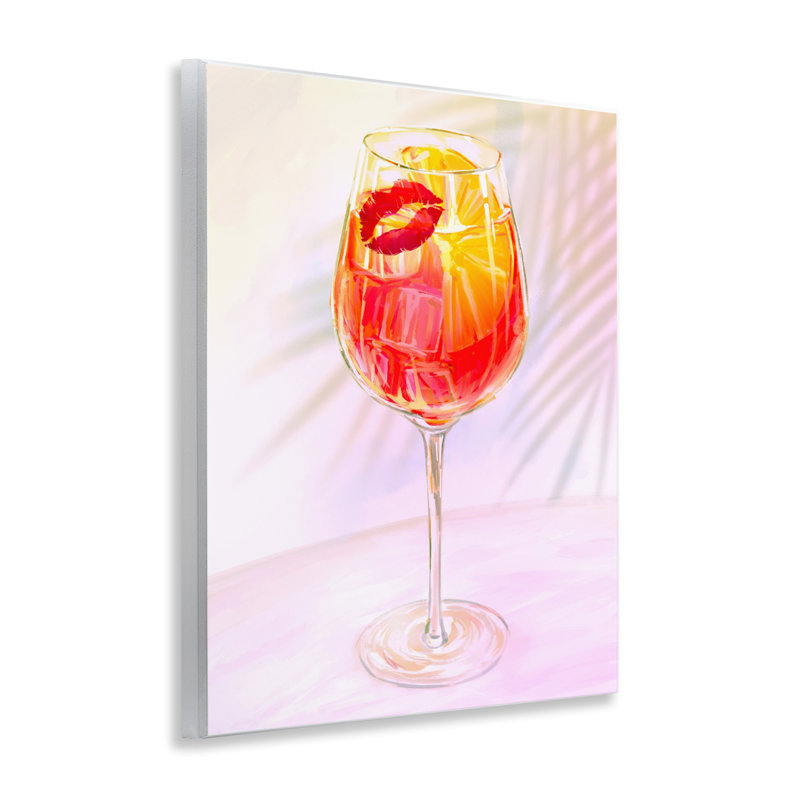Plaque murale estivale avec cocktail agrumes et lèvres, design par Ziwei Li