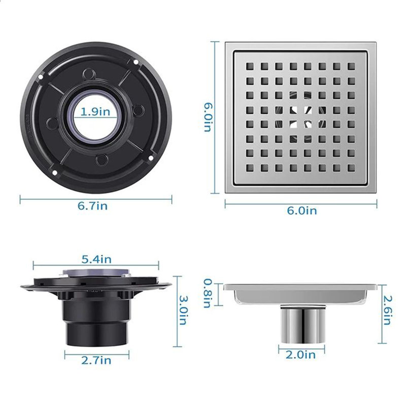 Drain de douche à grille, Nickel brossé