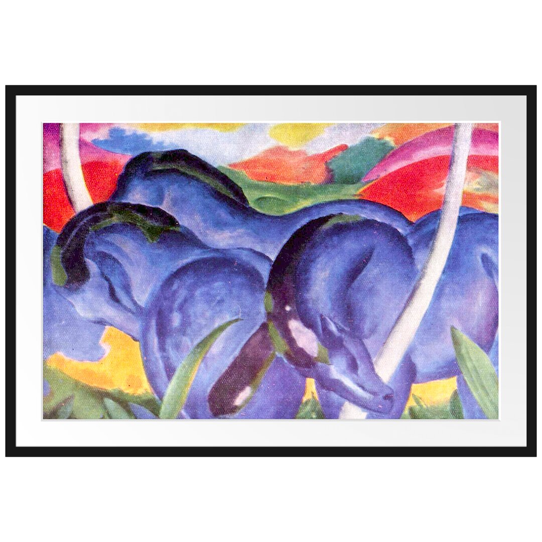 Franz Marc - Die Großen Blauen Pferde - Im Bilderrahmen Mit Galerie-Passepartout