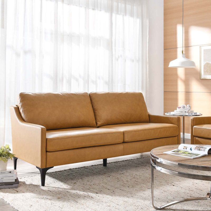 Modway Corland Leather Sofa, Tan Faux Leather